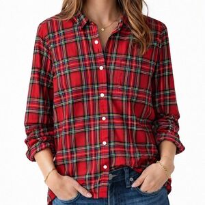 Gap Womens XL Red Plaid Flannel Shirt Long Sleeve Button Down 100% Cotton